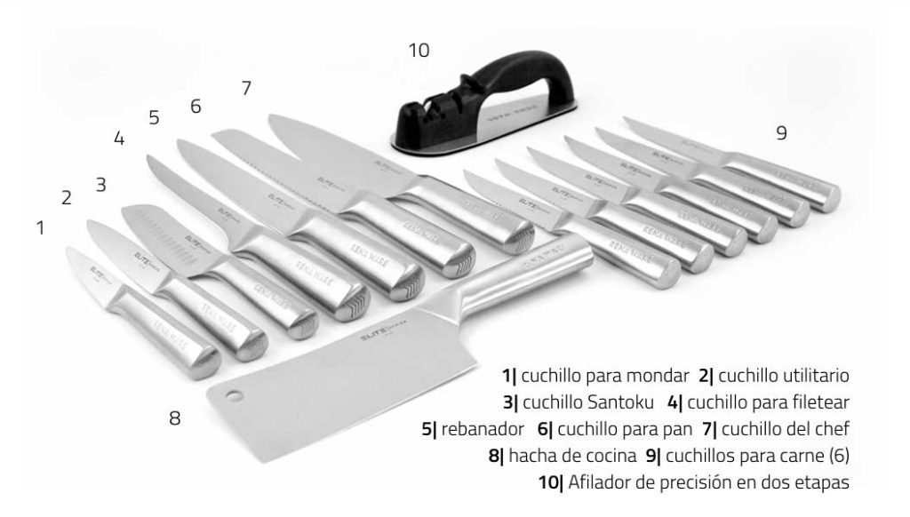 Juego de cuchillos de acero inoxidable con garantia vitalicia, de Rena Ware