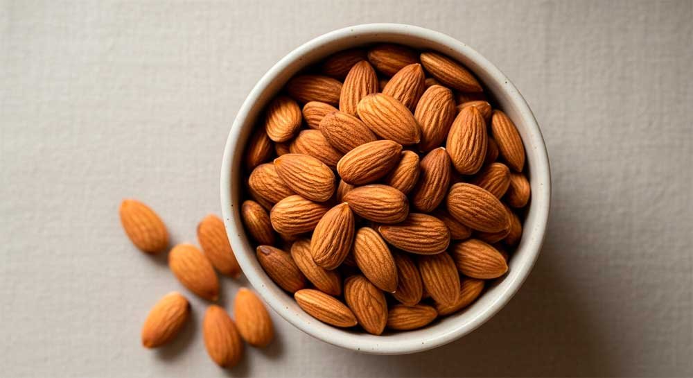 Un cuenco con almendras. ¿Cuánto hay que masticar una almendra?