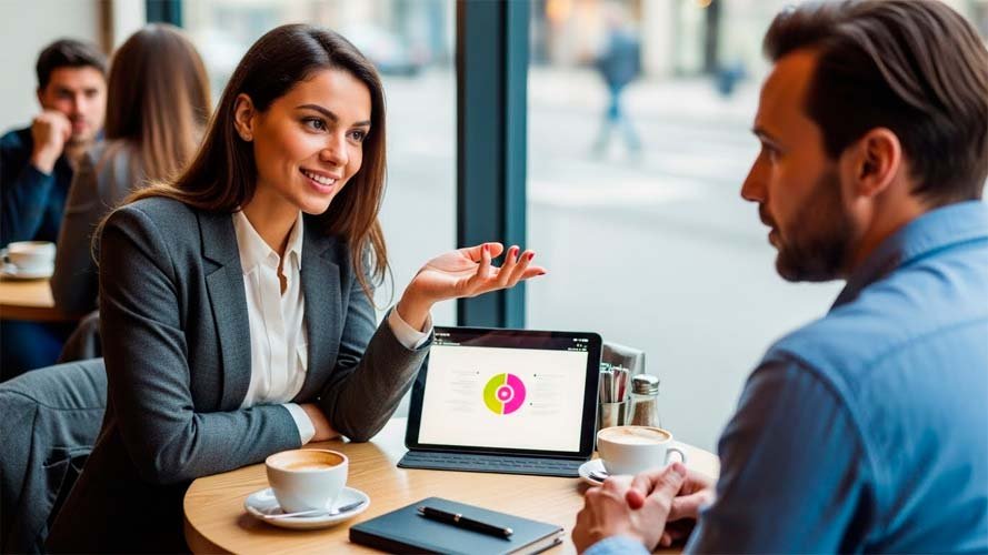 Network marketer conversando con un cliente