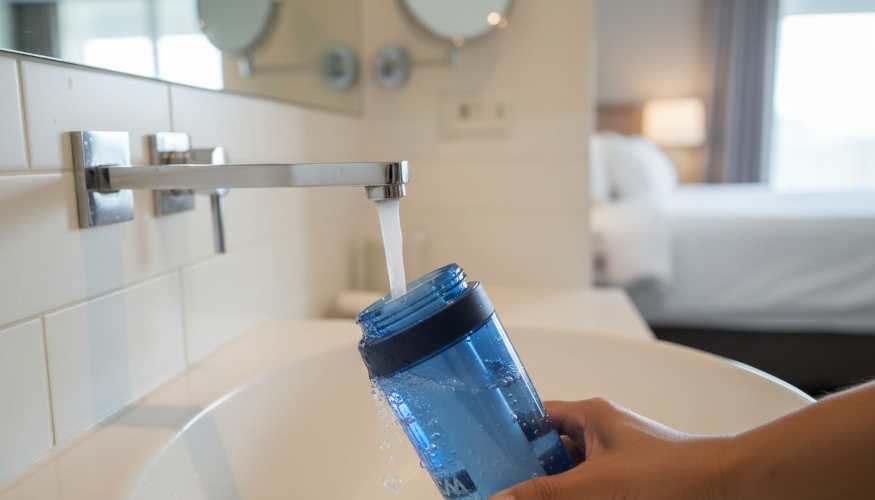 Llenando una botella filtrante