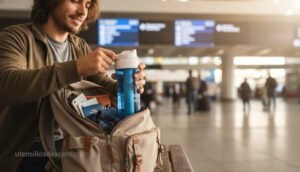 Cómo evitar depender de agua embotellada en viajes: viajero con botella filtrante rena ware