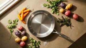 Sartén Chef 30 cm Rena Ware: sartén de acero inoxidable multipropósito sobre mesada de cocina peruana