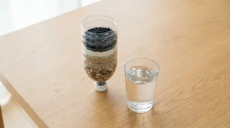 filtro de agua casero con botella, arena, grava y carbón activado