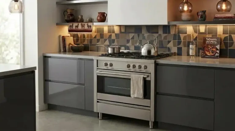 Cocina de pie a gas independiente, de piso, con hornillas y horno